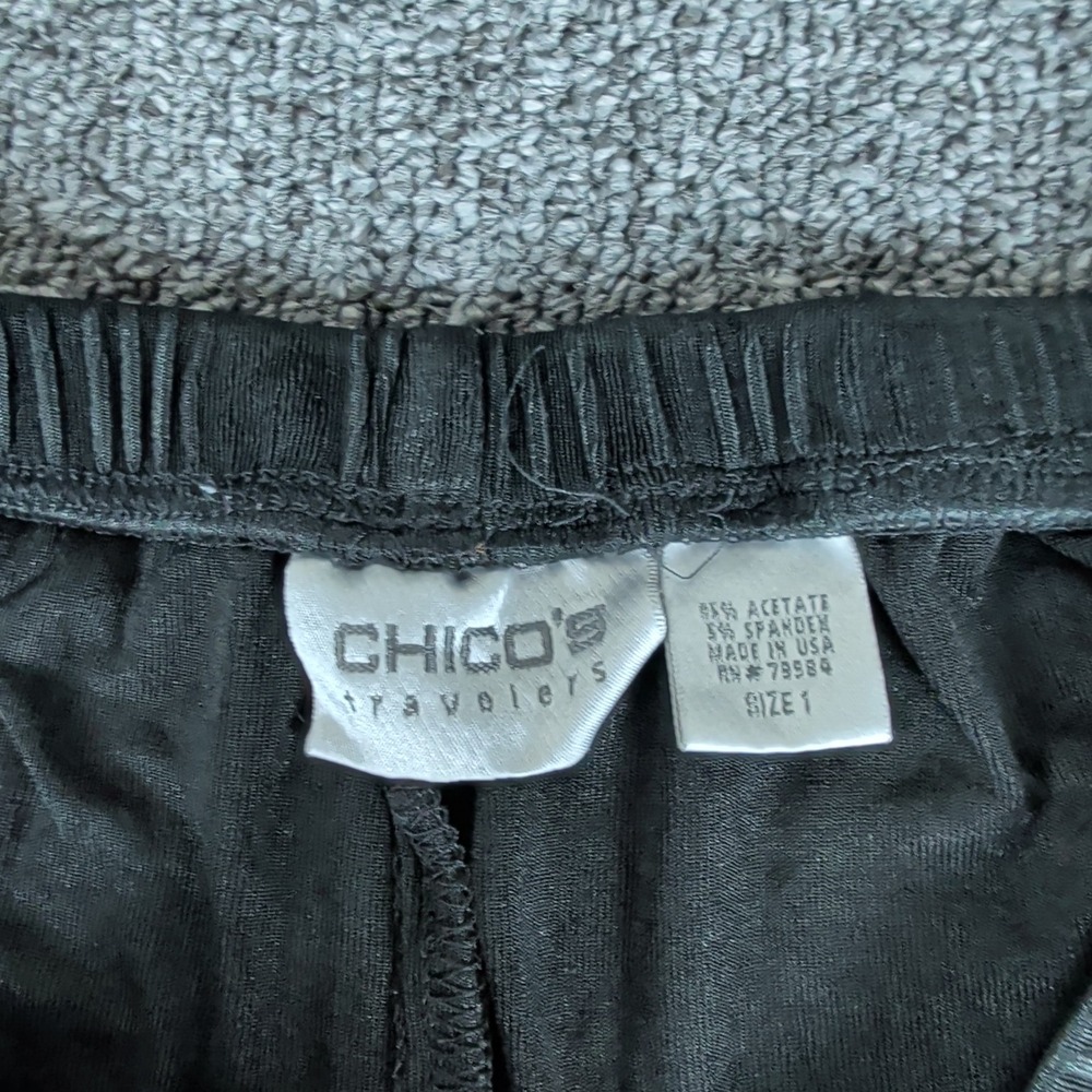 Chico's Travelers Size 1 Women Black Wide Leg Cropped Elastic Waist Pants Slit‎ - Picture 4 of 11
